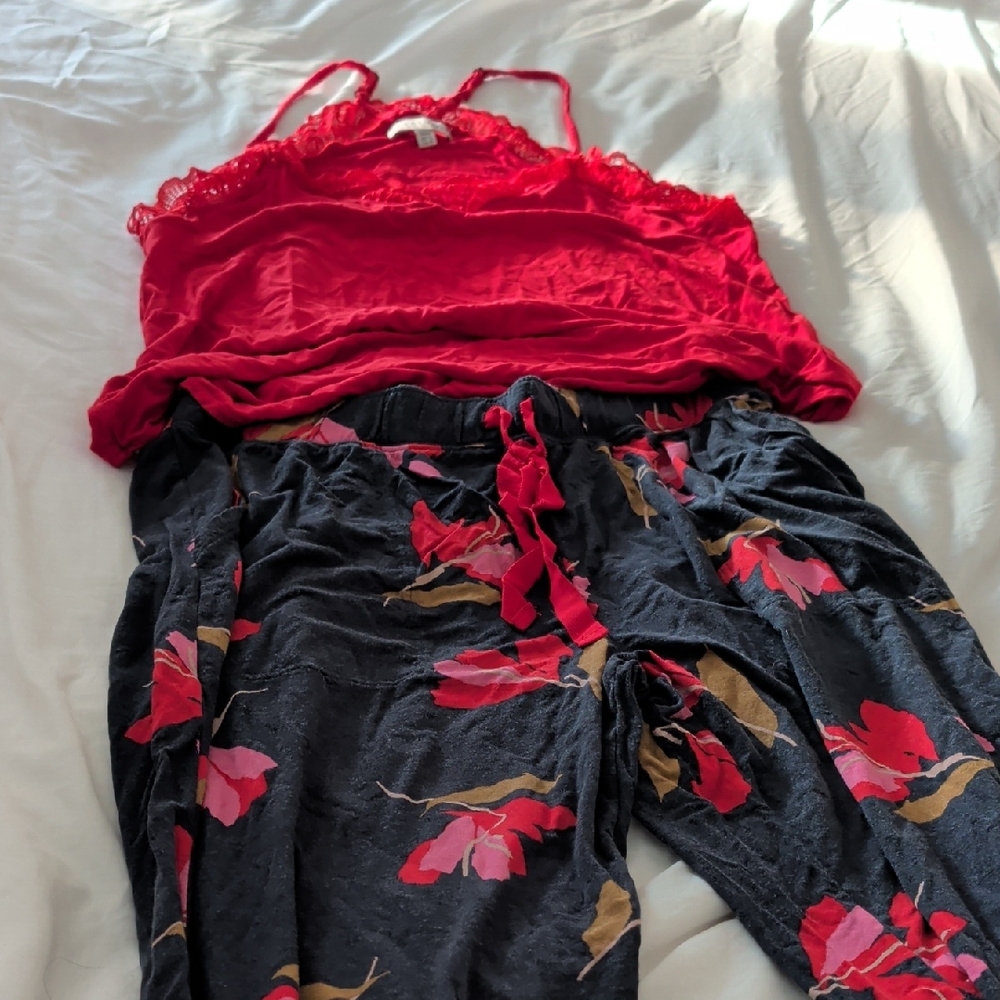 P.J. Salvage Red and Black floral pajama set